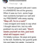 A rude guy purposely bumps into a pregnant woman in line – She destroys him in the moment